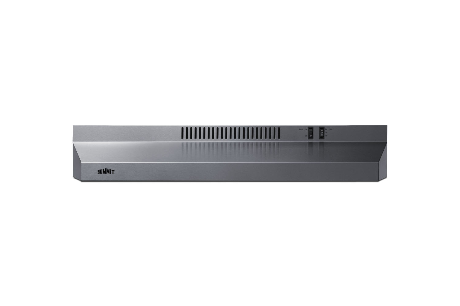 30 inch wide ADA compliant under cabinet convertible range hood for ducted or ductless use in stainless steel with remote wall switch